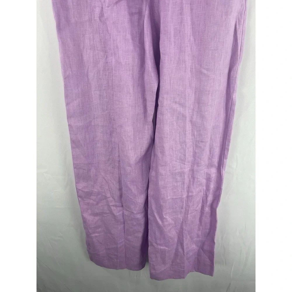 New MNG Mango 100% Linen Knot Sleeveless Jumpsuit Lilac Size Medium (US)